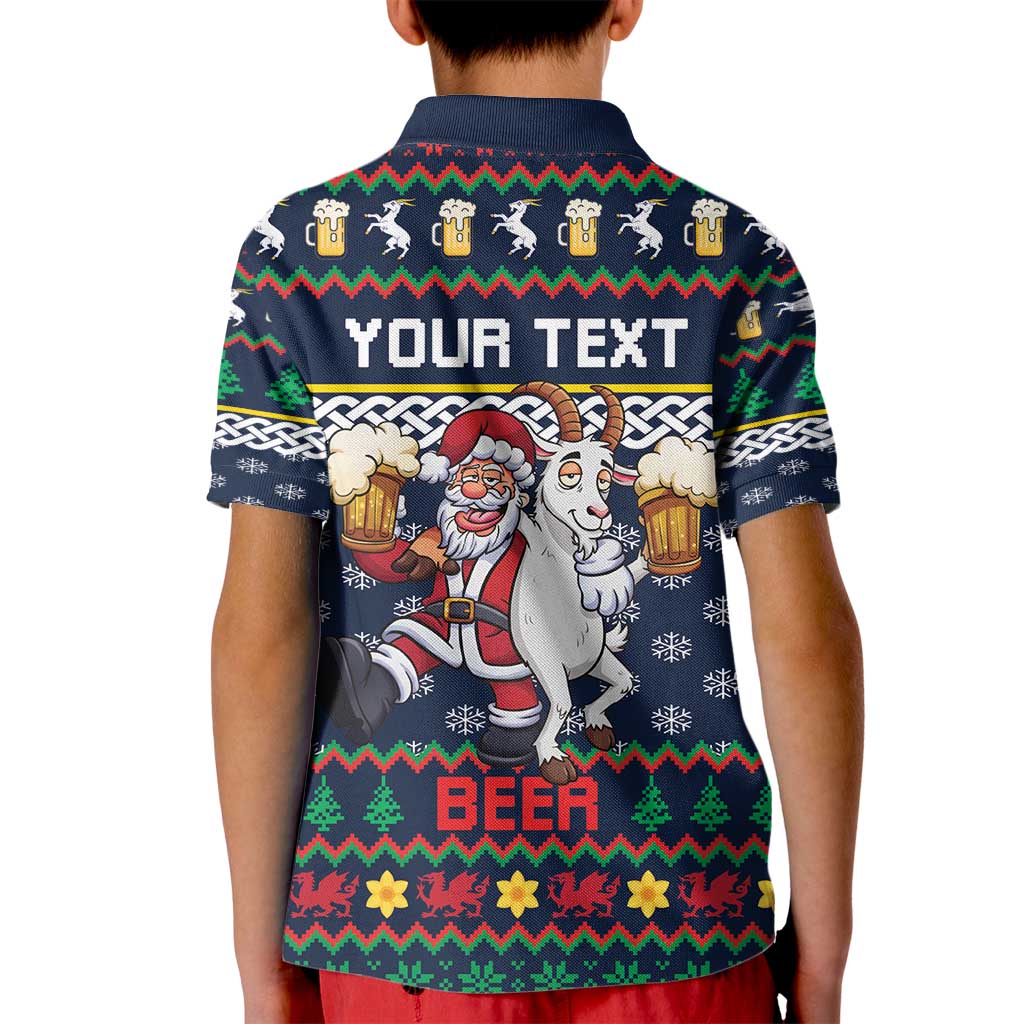 Personalized Merionethshire Wales Christmas Kid Polo Shirt Beer and Goat Santa Design - Wonder Print Shop