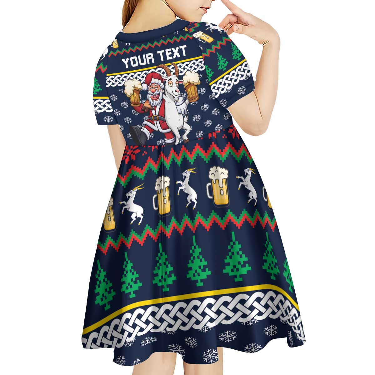 Personalized Merionethshire Wales Christmas Kid Short Sleeve Dress Beer and Goat Santa Design - Wonder Print Shop