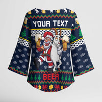 Personalized Merionethshire Wales Christmas Kimono Sleeve Blouse Beer and Goat Santa Design - Wonder Print Shop