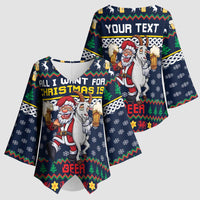 Personalized Merionethshire Wales Christmas Kimono Sleeve Blouse Beer and Goat Santa Design - Wonder Print Shop