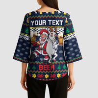 Personalized Merionethshire Wales Christmas Kimono Sleeve Blouse Beer and Goat Santa Design - Wonder Print Shop