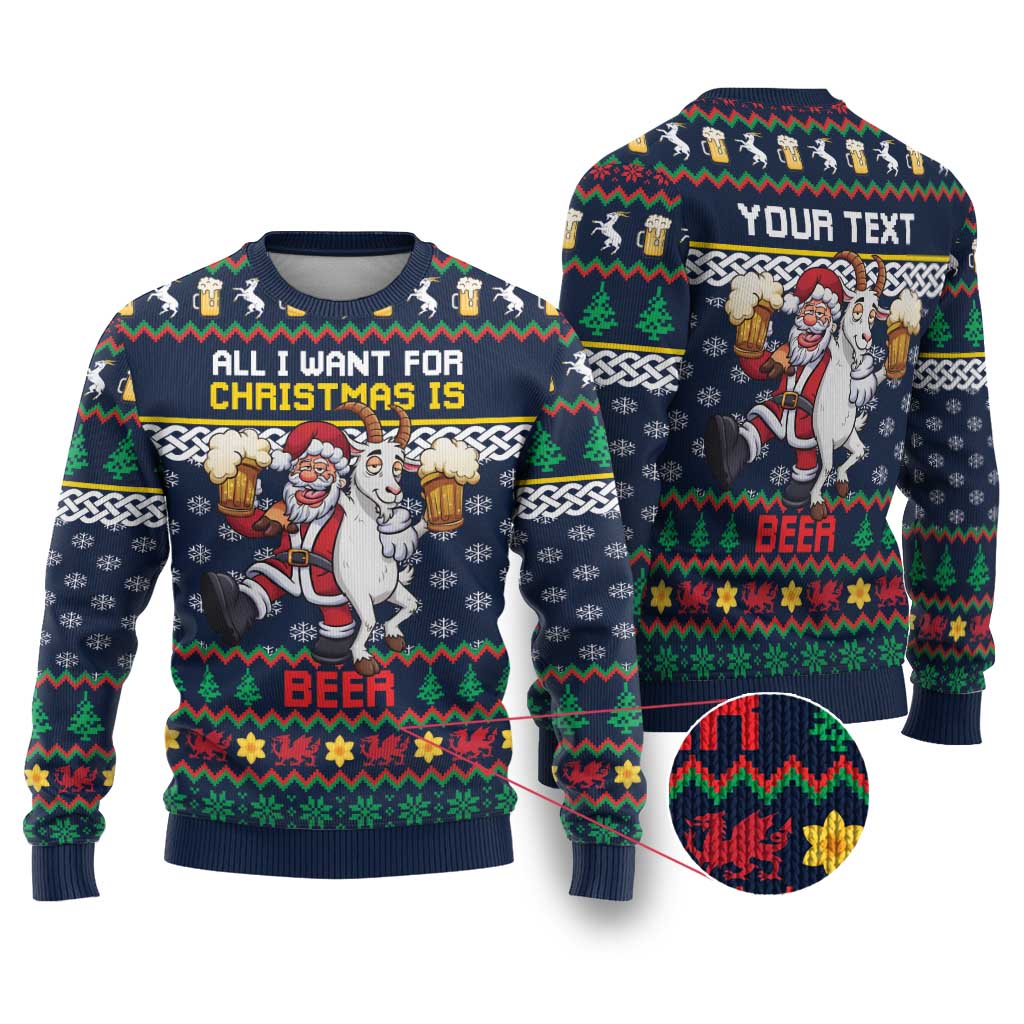 Personalized Merionethshire Wales Christmas Ugly Christmas Sweater Beer and Goat Santa Design - Wonder Print Shop