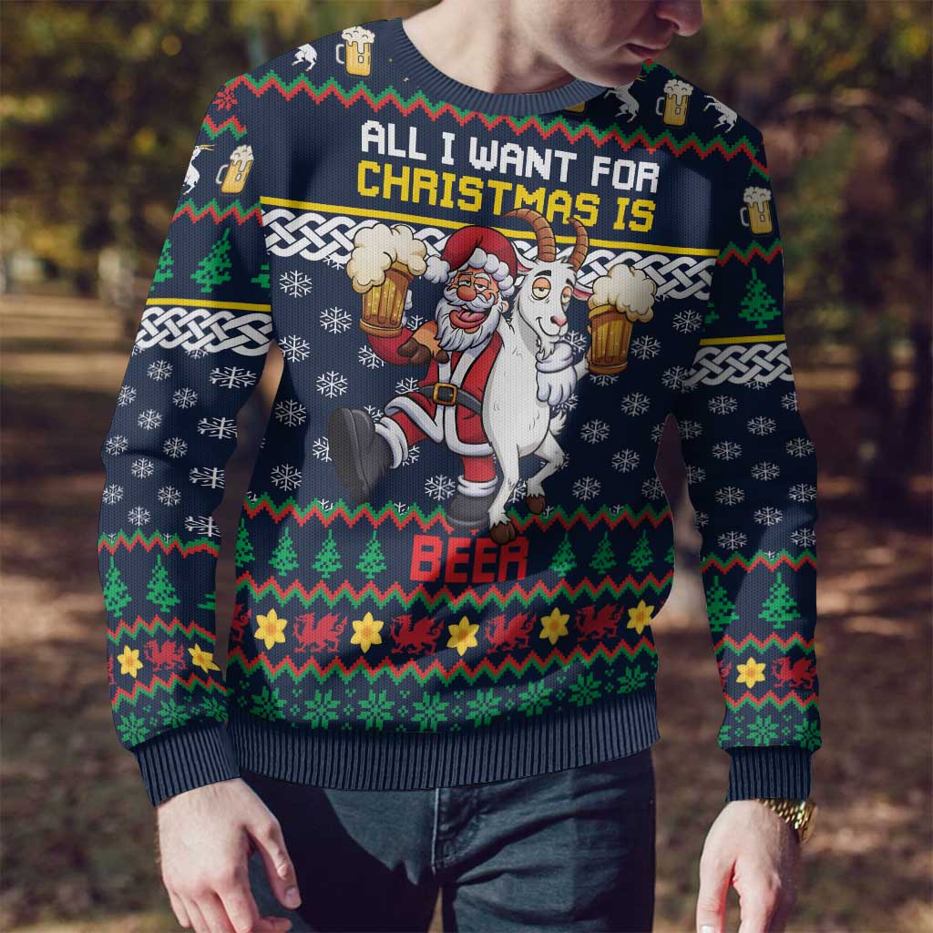 Personalized Merionethshire Wales Christmas Ugly Christmas Sweater Beer and Goat Santa Design - Wonder Print Shop