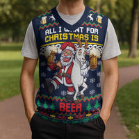 Personalized Merionethshire Wales Christmas Knitted V-Neck Vest Beer and Goat Santa Design - Wonder Print Shop