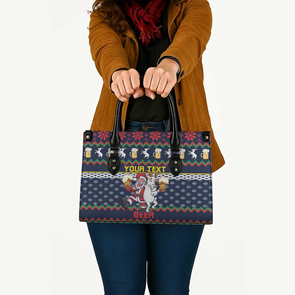 Personalized Merionethshire Wales Christmas Leather Bag Beer and Goat Santa Design - Wonder Print Shop