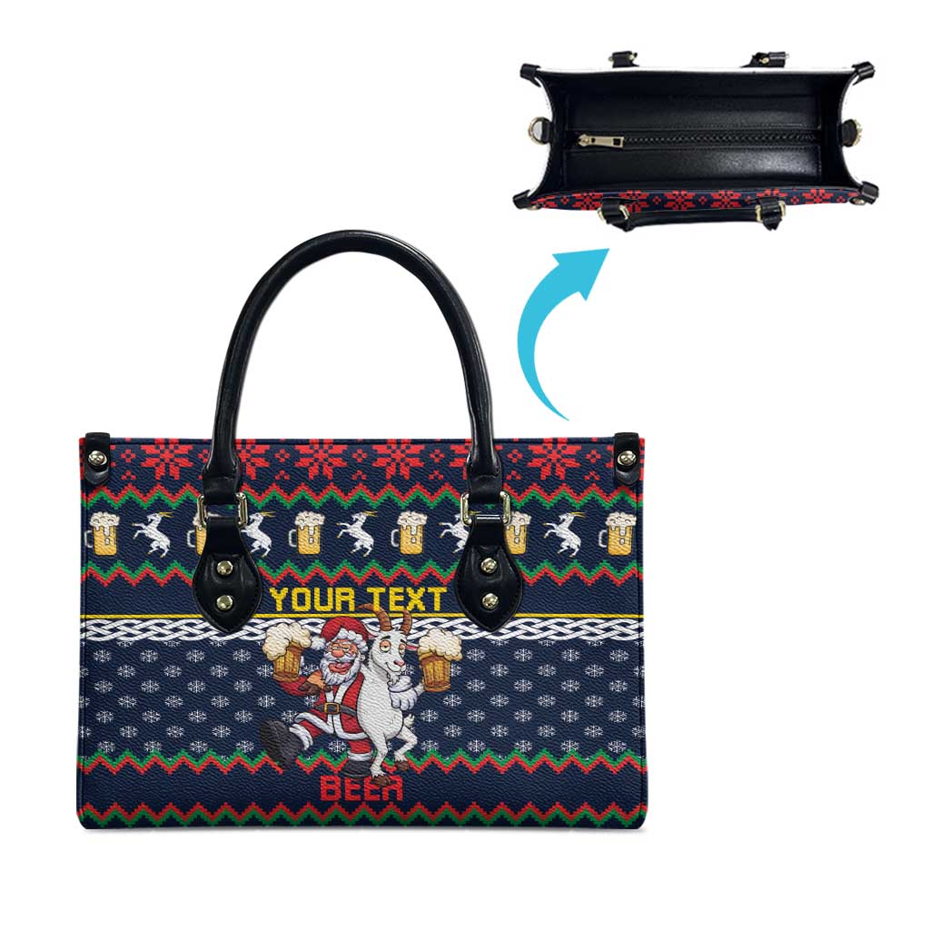 Personalized Merionethshire Wales Christmas Leather Bag Beer and Goat Santa Design - Wonder Print Shop