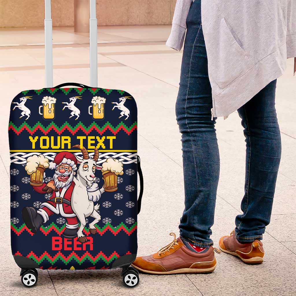 Personalized Merionethshire Wales Christmas Luggage Cover Beer and Goat Santa Design - Wonder Print Shop