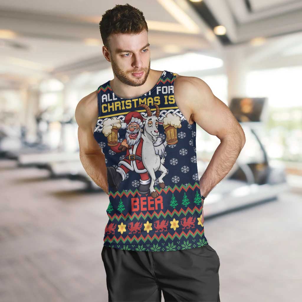 Personalized Merionethshire Wales Christmas Men Tank Top Beer and Goat Santa Design - Wonder Print Shop