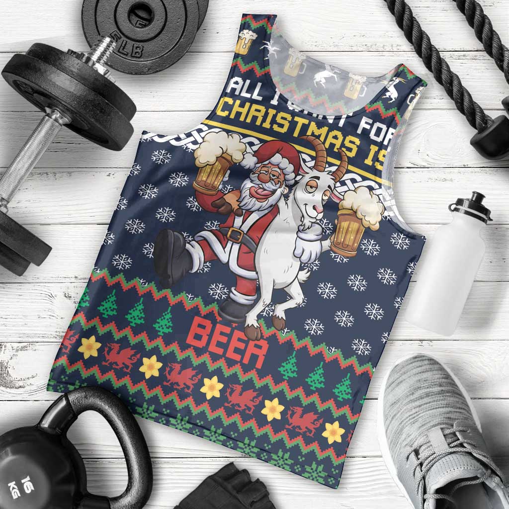 Personalized Merionethshire Wales Christmas Men Tank Top Beer and Goat Santa Design - Wonder Print Shop