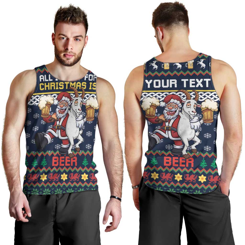 Personalized Merionethshire Wales Christmas Men Tank Top Beer and Goat Santa Design - Wonder Print Shop