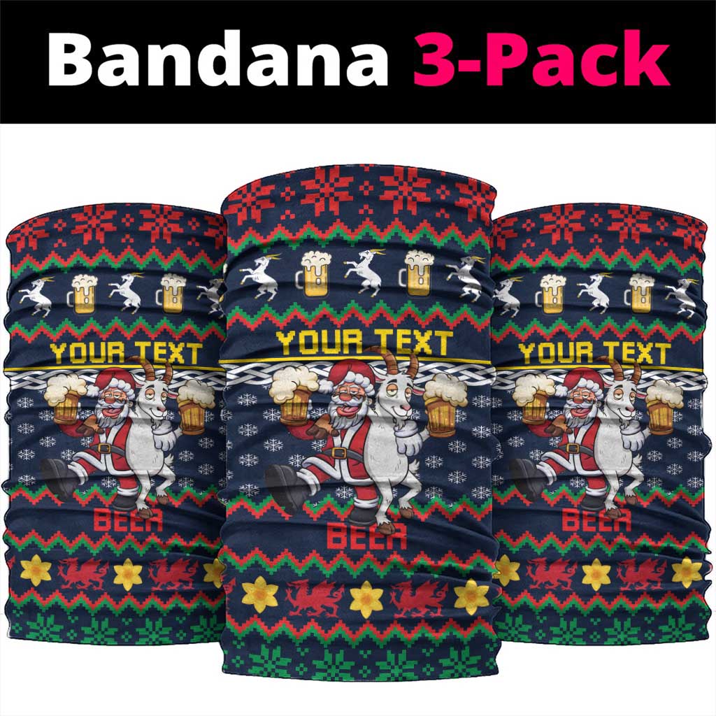 Personalized Merionethshire Wales Christmas Neck Gaiter Beer and Goat Santa Design - Wonder Print Shop