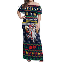 Personalized Merionethshire Wales Christmas Off Shoulder Maxi Dress Beer and Goat Santa Design - Wonder Print Shop