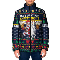 Personalized Merionethshire Wales Christmas Padded Jacket Beer and Goat Santa Design - Wonder Print Shop