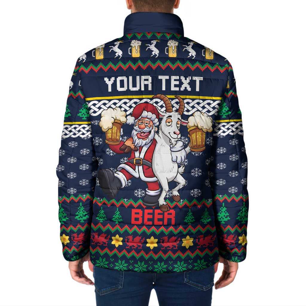 Personalized Merionethshire Wales Christmas Padded Jacket Beer and Goat Santa Design - Wonder Print Shop