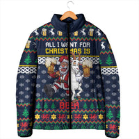 Personalized Merionethshire Wales Christmas Padded Jacket Beer and Goat Santa Design - Wonder Print Shop