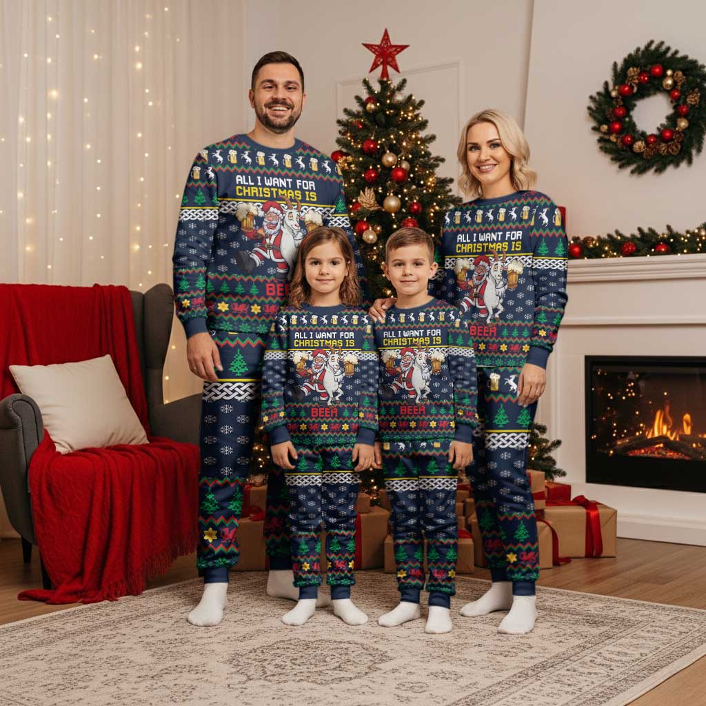 Personalized Merionethshire Wales Christmas Pajama Set Beer and Goat Santa Design - Wonder Print Shop