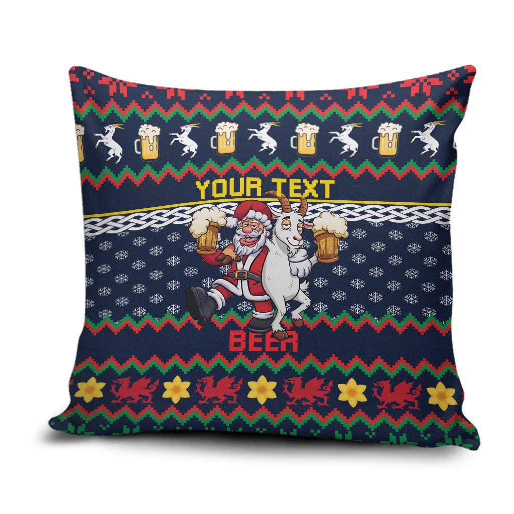 Personalized Merionethshire Wales Christmas Pillow Cover Beer and Goat Santa Design - Wonder Print Shop