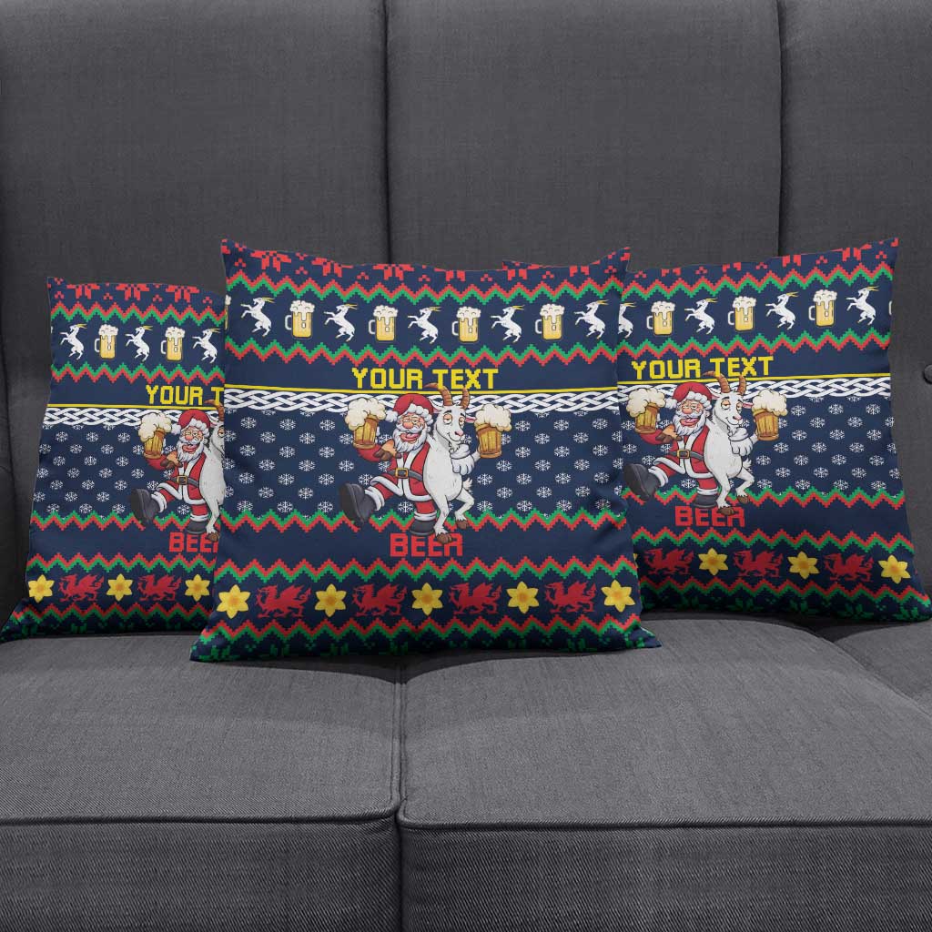 Personalized Merionethshire Wales Christmas Pillow Cover Beer and Goat Santa Design - Wonder Print Shop