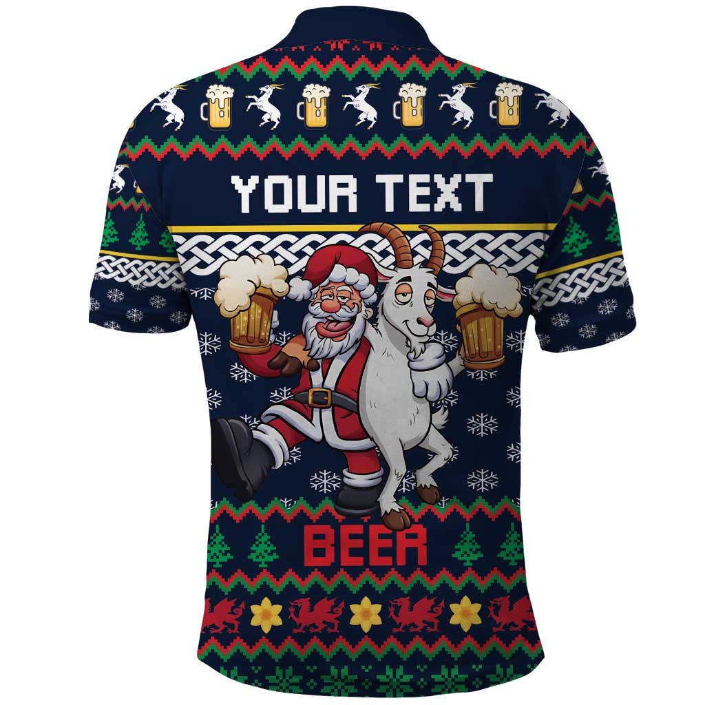 Personalized Merionethshire Wales Christmas Polo Shirt Beer and Goat Santa Design - Wonder Print Shop