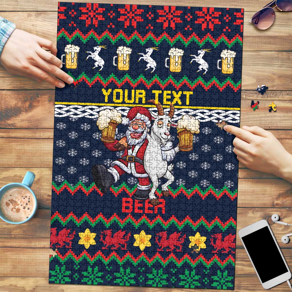 Personalized Merionethshire Wales Christmas Puzzle Beer and Goat Santa Design - Wonder Print Shop