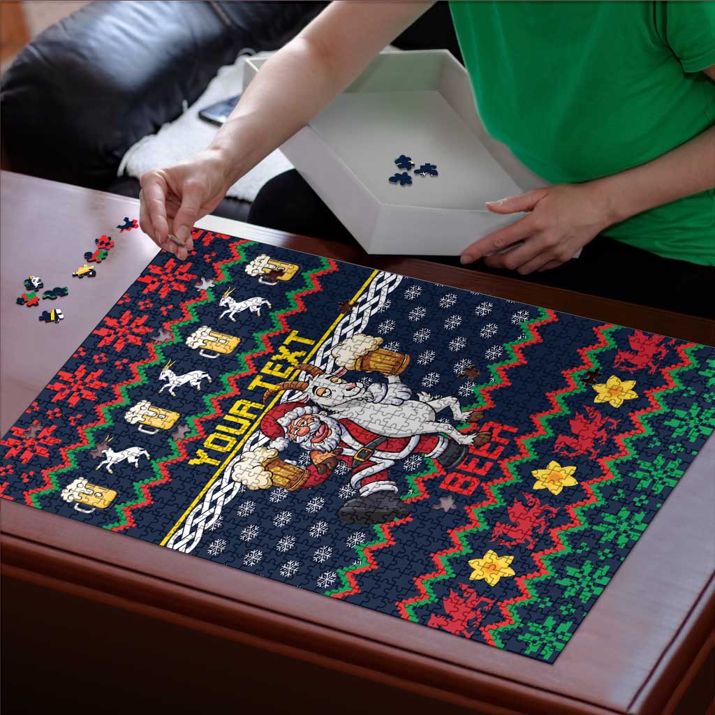 Personalized Merionethshire Wales Christmas Puzzle Beer and Goat Santa Design - Wonder Print Shop