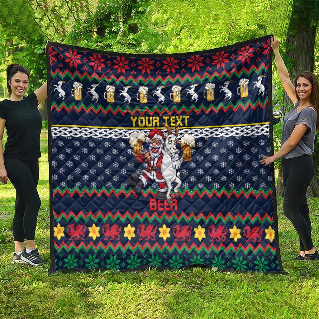 Personalized Merionethshire Wales Christmas Quilt Beer and Goat Santa Design - Wonder Print Shop