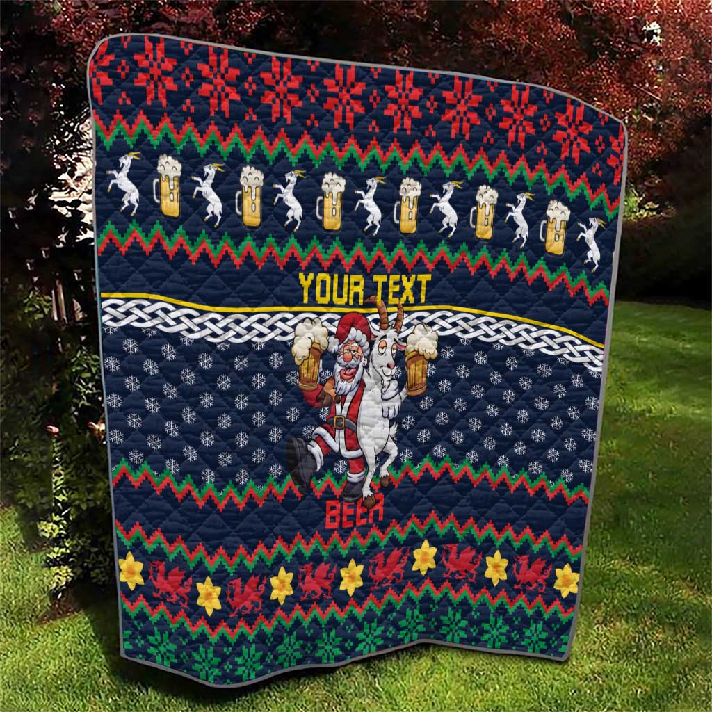 Personalized Merionethshire Wales Christmas Quilt Beer and Goat Santa Design - Wonder Print Shop