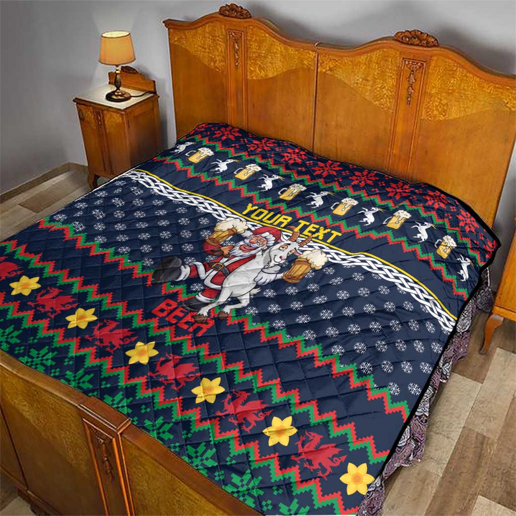 Personalized Merionethshire Wales Christmas Quilt Beer and Goat Santa Design - Wonder Print Shop