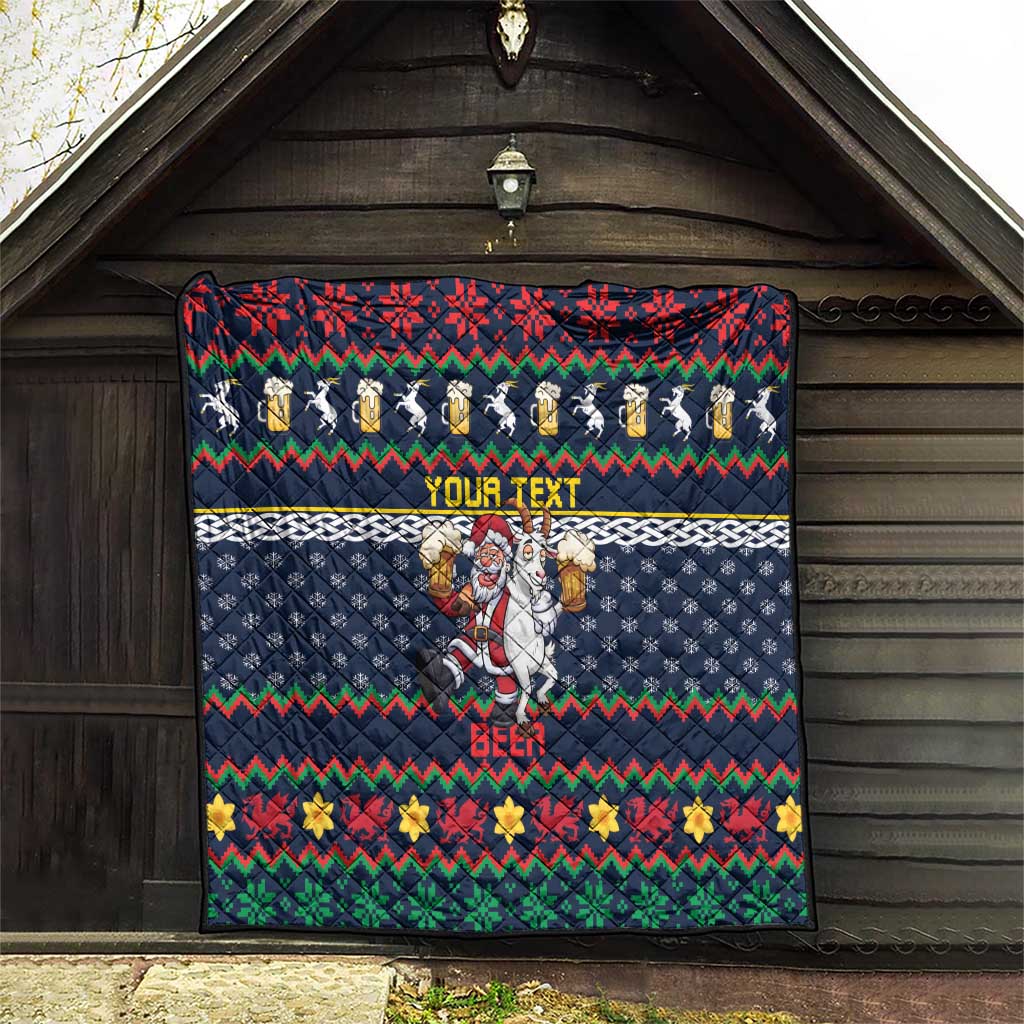 Personalized Merionethshire Wales Christmas Quilt Beer and Goat Santa Design - Wonder Print Shop