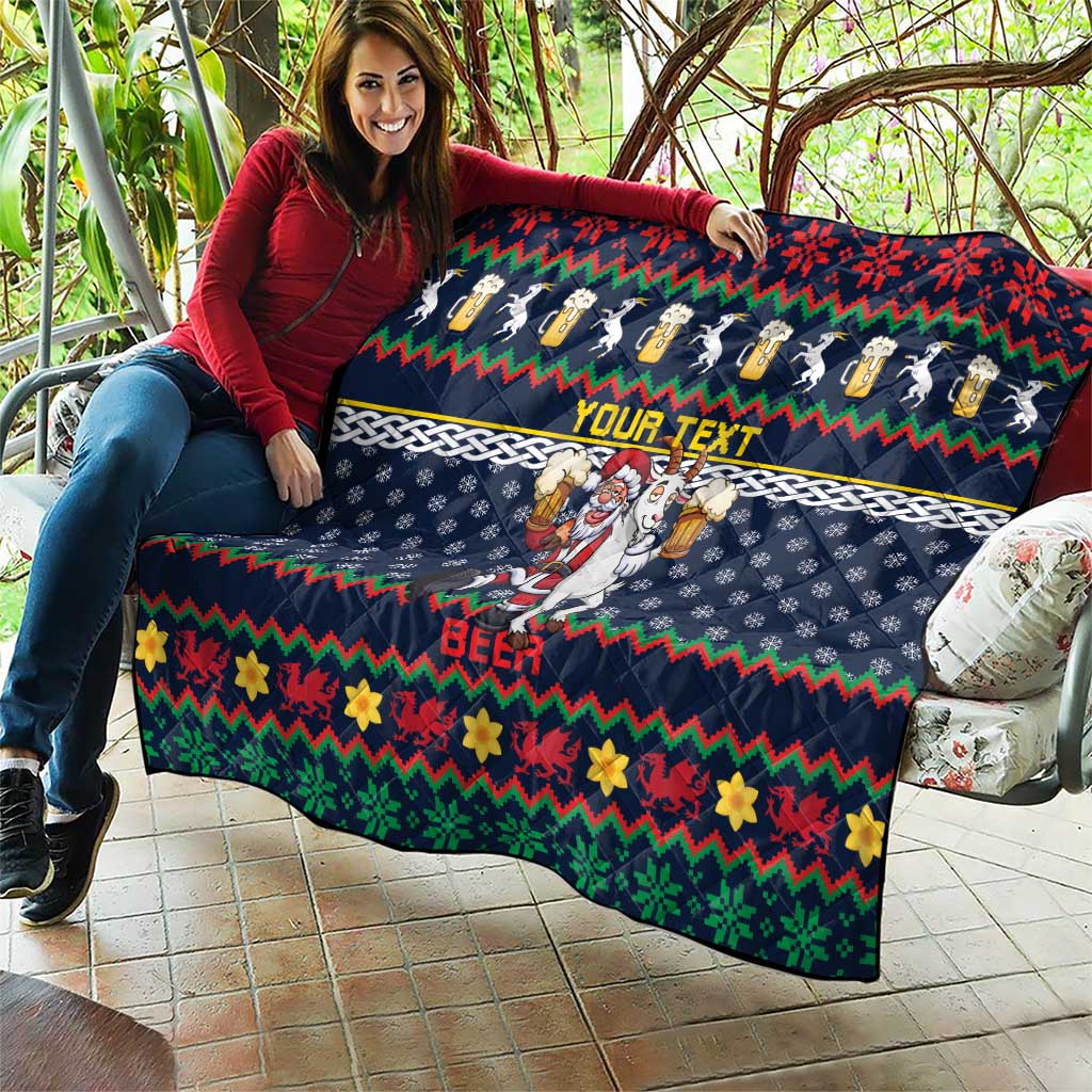 Personalized Merionethshire Wales Christmas Quilt Beer and Goat Santa Design - Wonder Print Shop