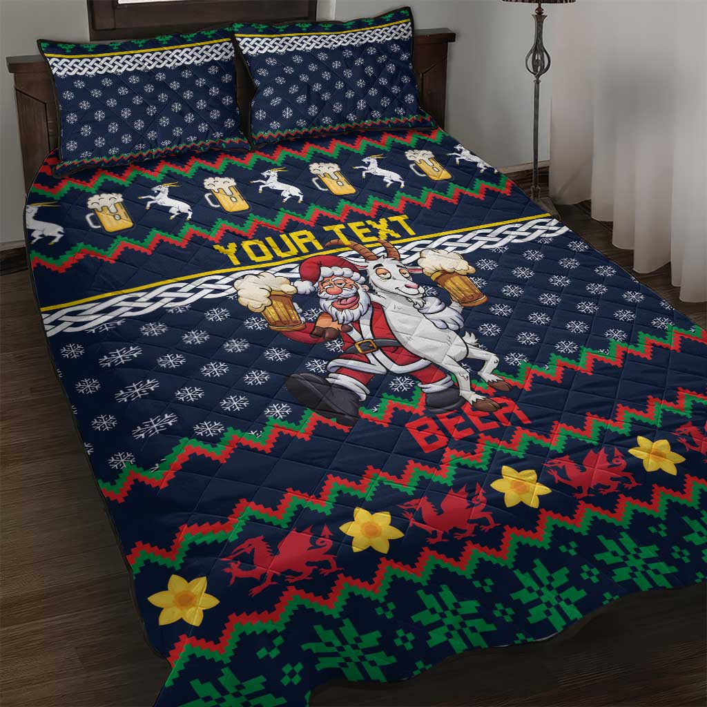 Personalized Merionethshire Wales Christmas Quilt Bed Set Beer and Goat Santa Design - Wonder Print Shop