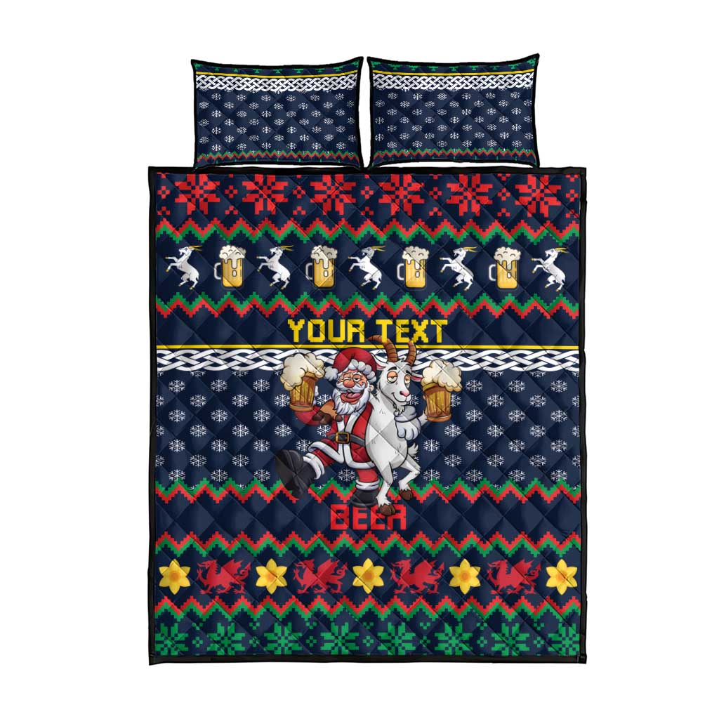 Personalized Merionethshire Wales Christmas Quilt Bed Set Beer and Goat Santa Design - Wonder Print Shop