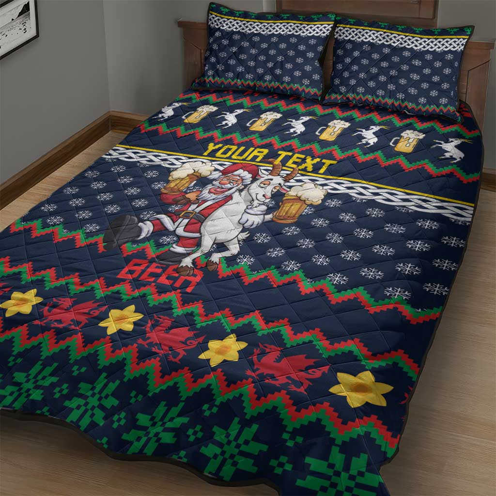Personalized Merionethshire Wales Christmas Quilt Bed Set Beer and Goat Santa Design - Wonder Print Shop