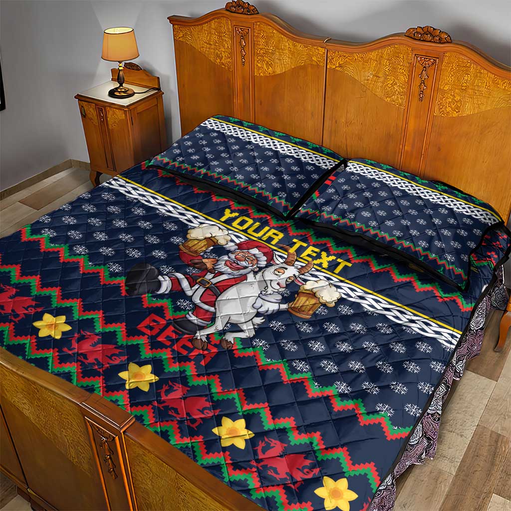 Personalized Merionethshire Wales Christmas Quilt Bed Set Beer and Goat Santa Design - Wonder Print Shop