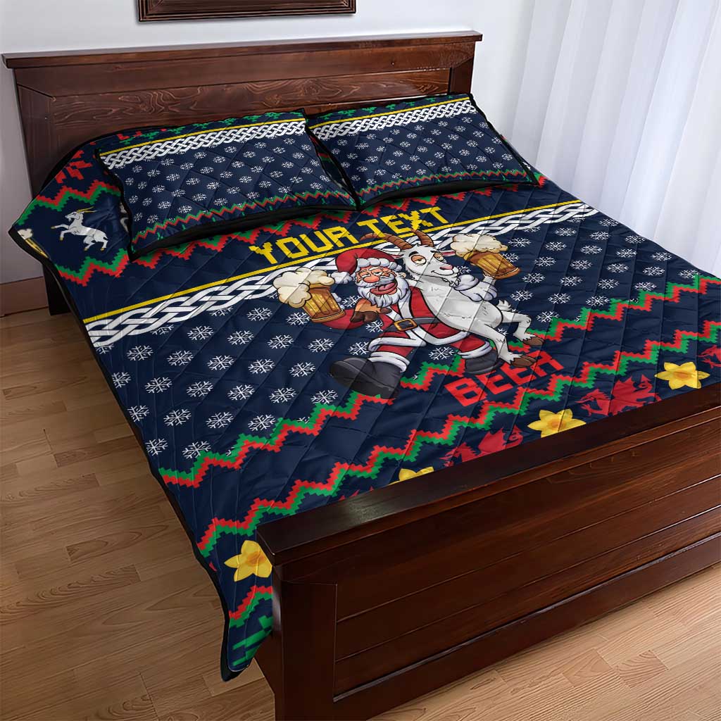 Personalized Merionethshire Wales Christmas Quilt Bed Set Beer and Goat Santa Design - Wonder Print Shop