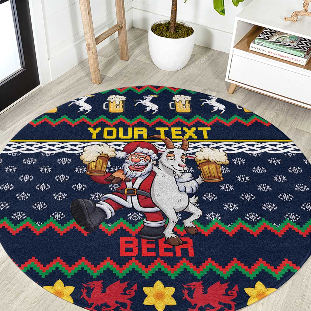 Personalized Merionethshire Wales Christmas Round Carpet Beer and Goat Santa Design - Wonder Print Shop