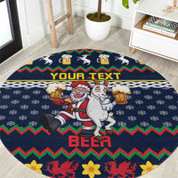 Personalized Merionethshire Wales Christmas Round Carpet Beer and Goat Santa Design - Wonder Print Shop