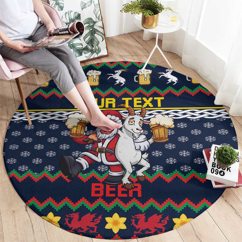 Personalized Merionethshire Wales Christmas Round Carpet Beer and Goat Santa Design - Wonder Print Shop