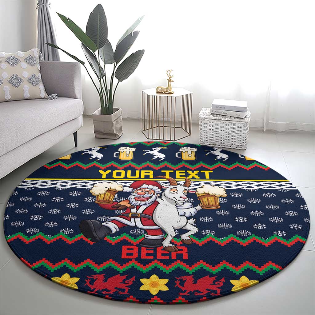 Personalized Merionethshire Wales Christmas Round Carpet Beer and Goat Santa Design - Wonder Print Shop