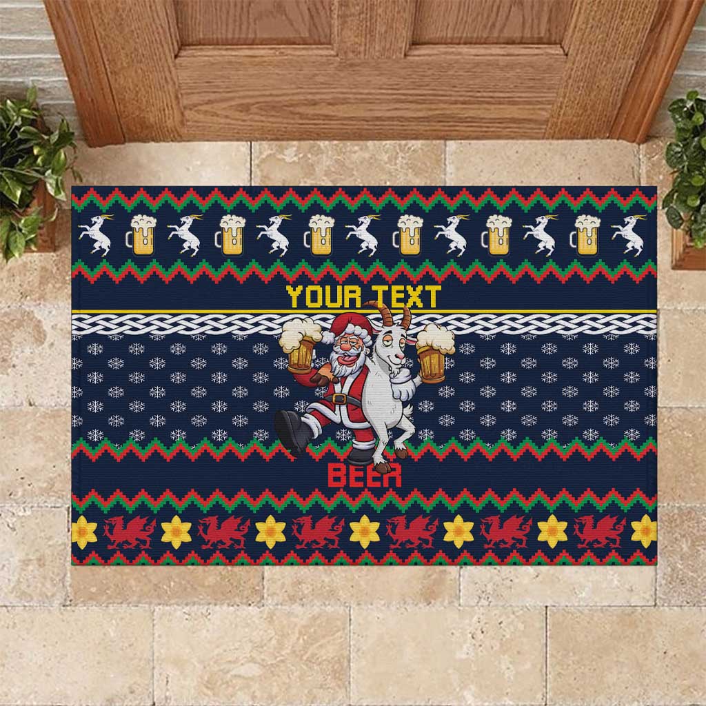 Personalized Merionethshire Wales Christmas Rubber Doormat Beer and Goat Santa Design - Wonder Print Shop