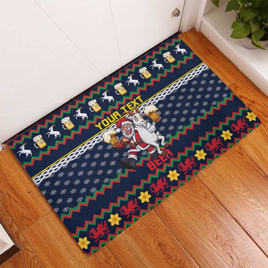 Personalized Merionethshire Wales Christmas Rubber Doormat Beer and Goat Santa Design - Wonder Print Shop