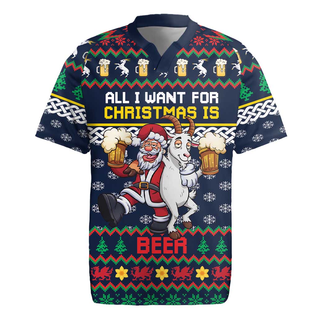 Personalized Merionethshire Wales Christmas Rugby Jersey Beer and Goat Santa Design - Wonder Print Shop