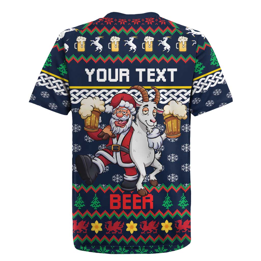 Personalized Merionethshire Wales Christmas Rugby Jersey Beer and Goat Santa Design - Wonder Print Shop