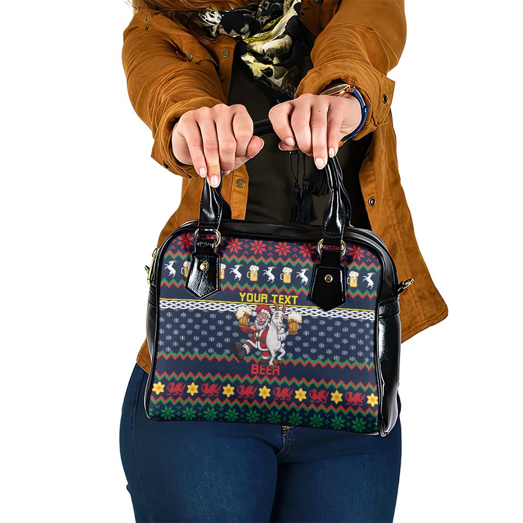 Personalized Merionethshire Wales Christmas Shoulder Handbag Beer and Goat Santa Design - Wonder Print Shop