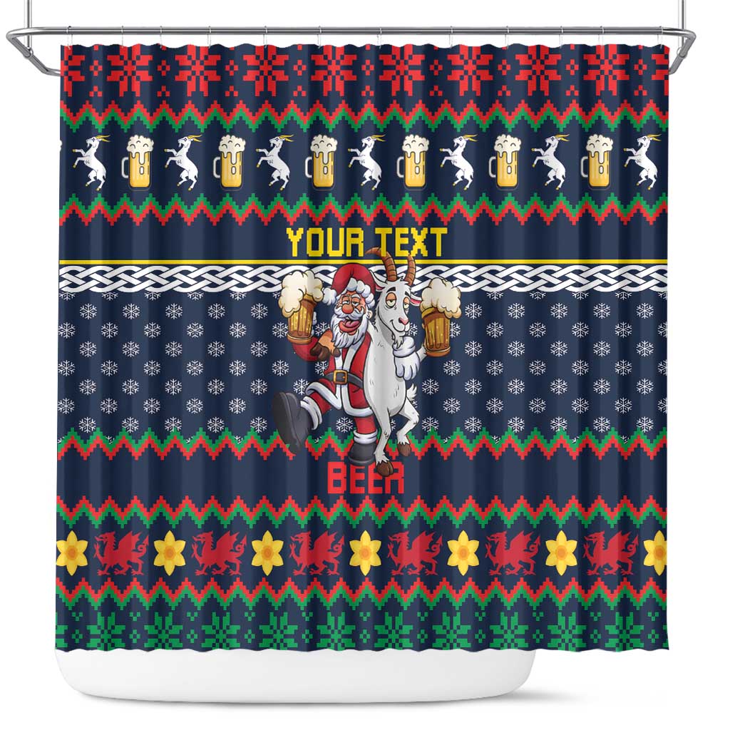 Personalized Merionethshire Wales Christmas Shower Curtain Beer and Goat Santa Design - Wonder Print Shop