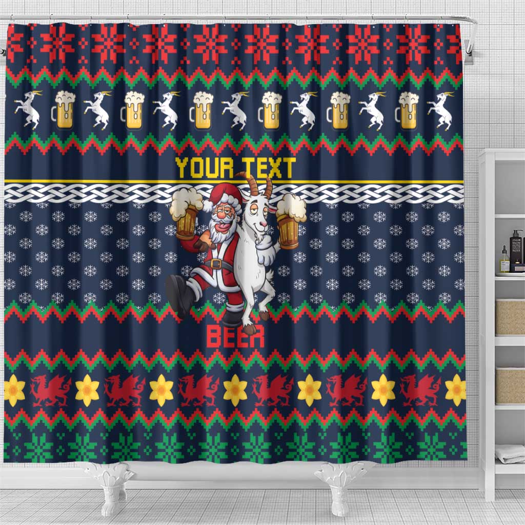 Personalized Merionethshire Wales Christmas Shower Curtain Beer and Goat Santa Design - Wonder Print Shop