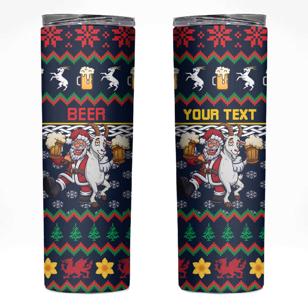 Personalized Merionethshire Wales Christmas Skinny Tumbler Beer and Goat Santa Design - Wonder Print Shop