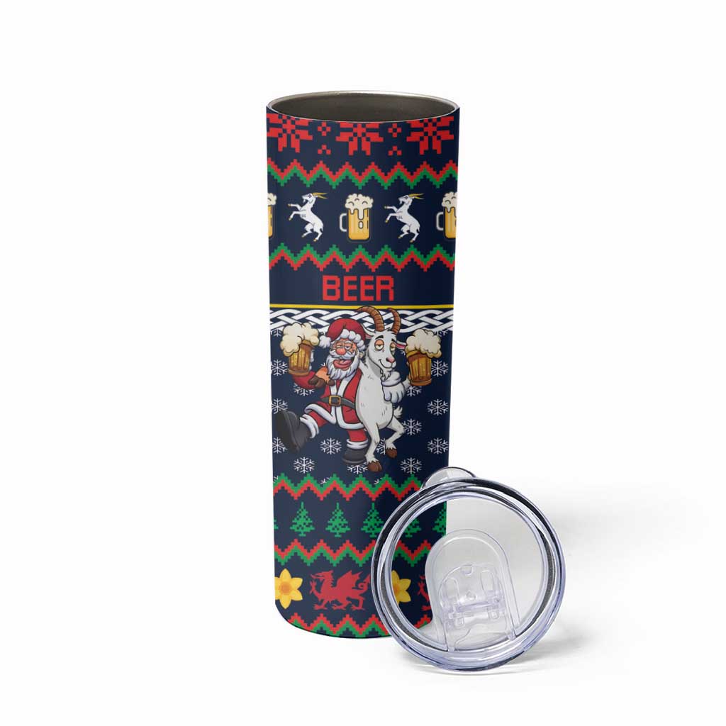 Personalized Merionethshire Wales Christmas Skinny Tumbler Beer and Goat Santa Design - Wonder Print Shop
