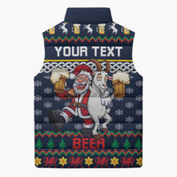 Personalized Merionethshire Wales Christmas Sleeveless Puffer Jacket Beer and Goat Santa Design - Wonder Print Shop