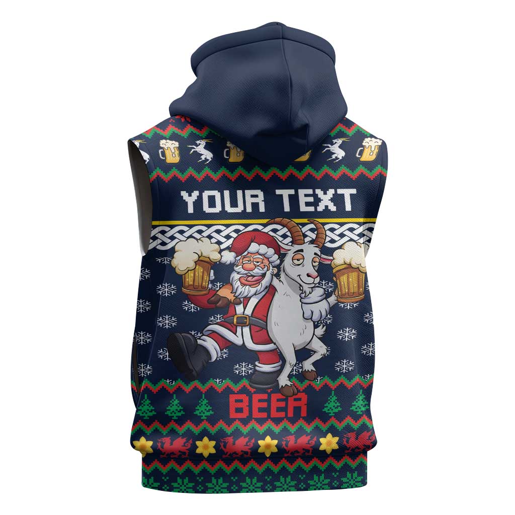 Personalized Merionethshire Wales Christmas Sleeveless Zip Hoodie Beer and Goat Santa Design - Wonder Print Shop